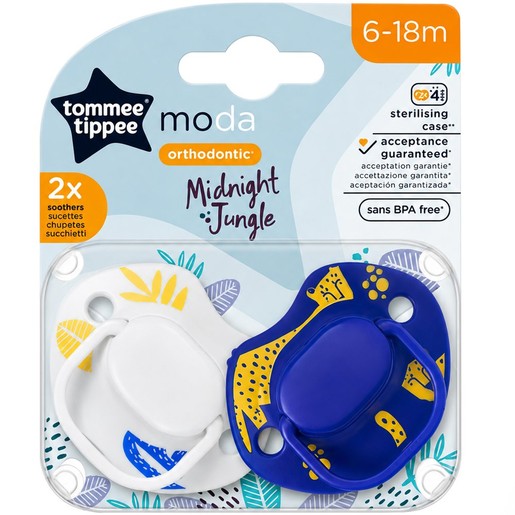 Tommee Tippee Moda Orthodontic Midnight Jungle Silicone Soother 6-18m, 2 Τεμάχια - Γκρι / Μπλε