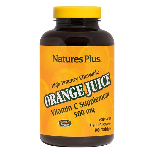 Natures Plus Orange Juice Vitamin C 500mg Συμπλήρωμα Διατροφής για Ενίσχυση του Ανοσοποιητικού 90 Chew.tabs