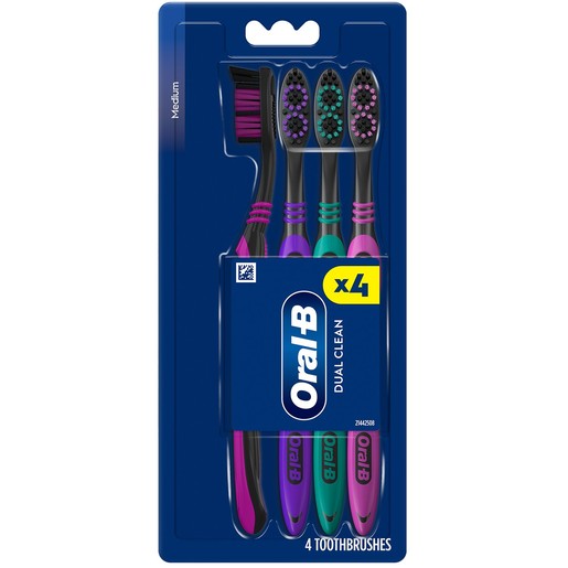 Oral-B Dual Clean Medium Toothbrush 4 Τεμάχια - Ροζ - Μωβ - Τιρκουάζ