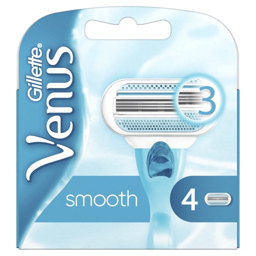Gillette Venus Smooth Ανταλλακτικές Λεπίδες Ξυριστικής Μηχανής με 3 Λεπίδες που Αγκαλιάζουν τις Καμπύλες σας 4 Τεμάχια Gillette Venus Smooth Ανταλλακτικές Λεπίδες Ξυριστικής Μηχανής με 3 Λεπίδες που Αγκαλιάζουν τις Καμπύλες σας 4 Τεμάχια