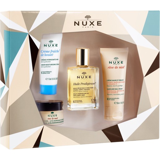 Nuxe Christmas Box Creme Fraiche de Beaute Normal 15ml,Huile Prodigieuse 30ml,Reve De Miel Hand-Nail Cream 30ml,Lip Balm 15g Nuxe Christmas Box Creme Fraiche de Beaute Normal 15ml,Huile Prodigieuse 30ml,Reve De Miel Hand-Nail Cream 30ml,Lip Balm 15g