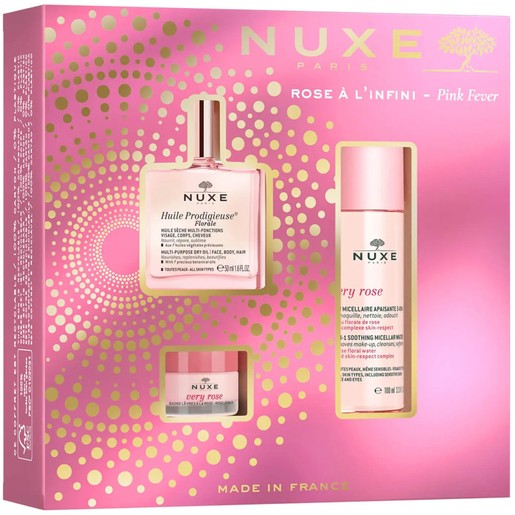 Nuxe Pink Fever Gift Set Huile Prodigieuse Florale  Multi-Purpose Dry Oil 50ml & Very Rose 3-in-1 Soothing Micellar Water 100ml & Very Rose Lip Balm 15g