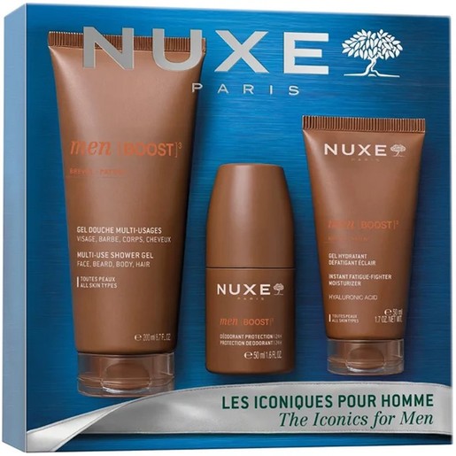 Nuxe Promo Men Multi-Use Shower Gel 200ml & Boost 3, 24h Protection Deodorant 50ml & Hyaluronic Acid Moisturizing Gel 50ml