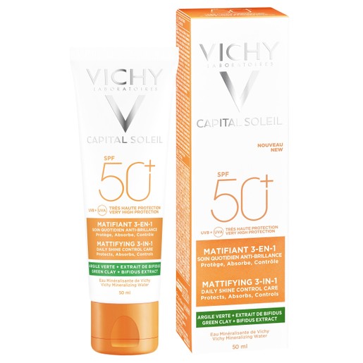 Vichy Capital Soleil Mattifying 3 in 1 Daily Shine Control Care SPF50+ Αντηλιακή Προσώπου που Διατηρεί την Επιδερμίδα Ματ 50ml