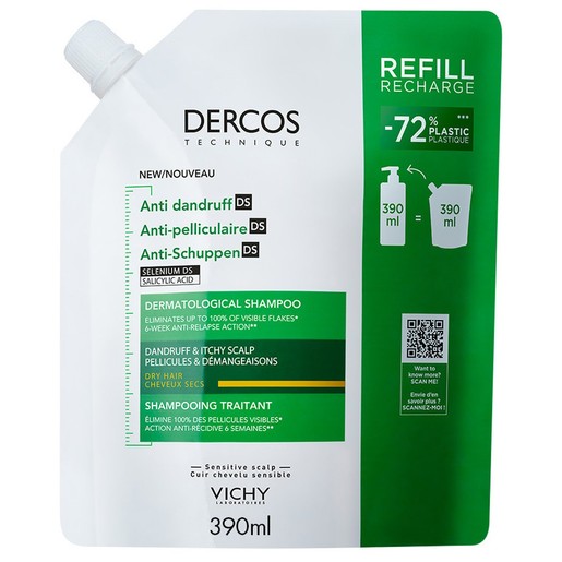 Vichy Dercos Anti-Dandruff Dermatological Shampoo for Dry Hair - Refill 390ml Vichy Dercos Anti-Dandruff Dermatological Shampoo for Dry Hair - Refill 390ml