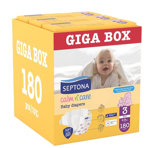 Septona Calm n\' Care Baby Diapers Giga Box Midi No3 (4-9kg) 180 Τεμάχια (3x60 Τεμάχια)