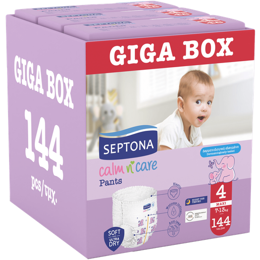 Septona Calm n\' Care Pants Giga Box Maxi No4 (7-13kg) 144 Τεμάχια (3x48 Τεμάχια)