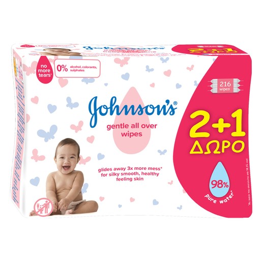 Johnson\'S Baby Μωρομάντηλα Gentle All Over 2+1 Δώρο (72x3) 216τμχ. Johnson\'S Baby Μωρομάντηλα Gentle All Over 2+1 Δώρο (72x3) 216τμχ.