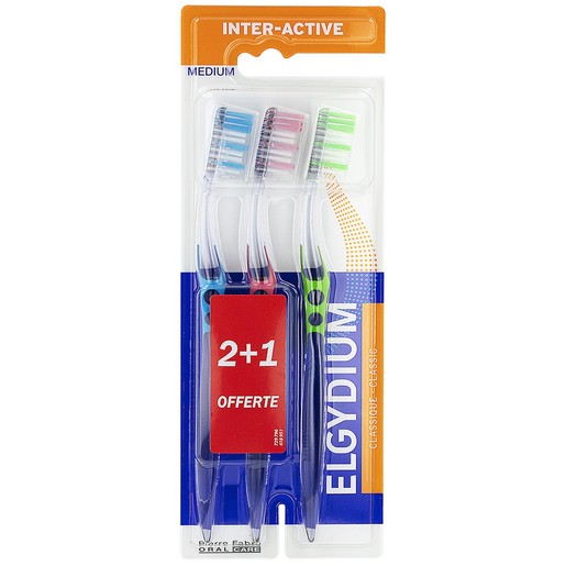 Elgydium Promo Inter-Active Medium Toothbrush 3 Τεμάχια