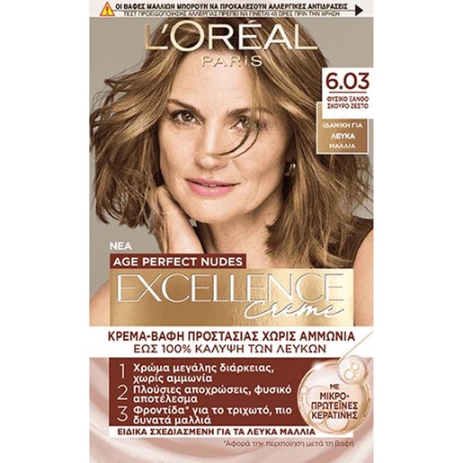 L\'Oreal Paris Excellence Creme Age Perfect Nudes Βαφή Μαλλιών 1 Τεμάχιο - 6.03 Φυσικό Ξανθό Σκούρο