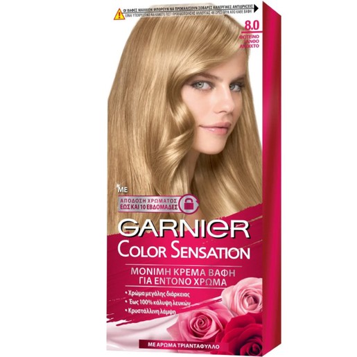 Garnier Color Sensation Permanent Hair Color Kit 1 Τεμάχιο - 8.0 Φωτεινό Ξανθό Ανοιχτό