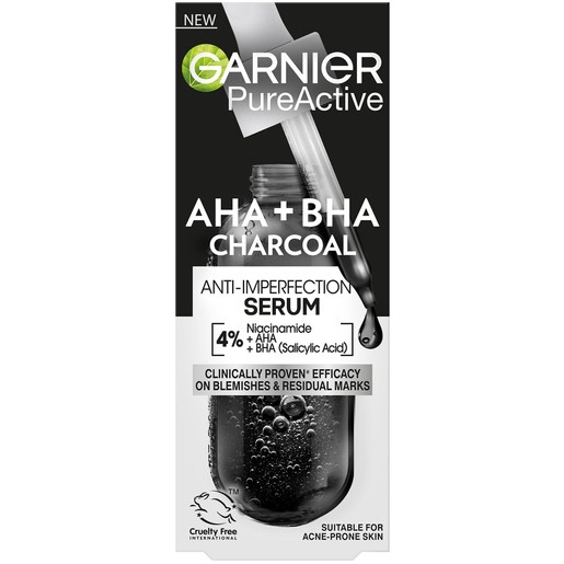 Garnier Pure Active AHA + BHA Charcoal Anti-Imperfection Serum 30ml Garnier Pure Active AHA + BHA Charcoal Anti-Imperfection Serum 30ml