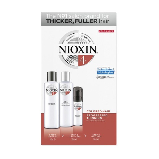 Nioxin Kit System 4 Shampoo 300ml, Conditioner 300ml & Treatment 100ml, Αγωγή Τριχόπτωσης για Εμφανώς Αραιωμένα Βαμμένα Μαλλιά Nioxin Kit System 4 Shampoo 300ml, Conditioner 300ml & Treatment 100ml, Αγωγή Τριχόπτωσης για Εμφανώς Αραιωμένα Βαμμένα Μαλλιά