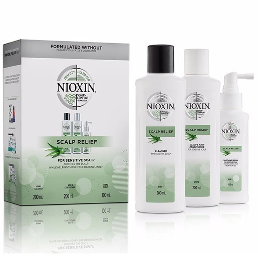 Nioxin 3D Kit Scalp Relief System for Sensitive Scalp, Cleanser 200ml & Conditioner 200ml & Soothing Serum 100ml