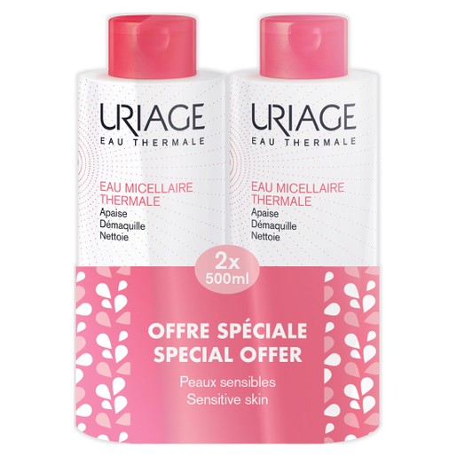 Uriage Promo Eau Thermale Micellaire Sensitive Skin Αφαιρεί Τέλεια το Μακιγιάζ για Ευαίσθητες Επιδερμίδες 2x500ml Uriage Promo Eau Thermale Micellaire Sensitive Skin Αφαιρεί Τέλεια το Μακιγιάζ για Ευαίσθητες Επιδερμίδες 2x500ml