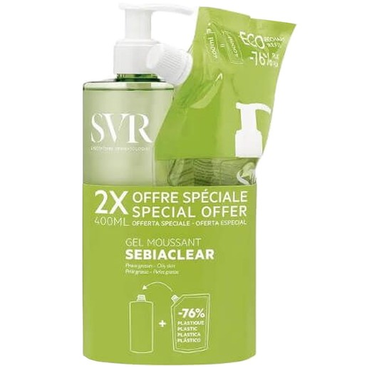 SVR Promo Sebiaclear Anti-Imperfections Gel Moussant Cleanser 400ml & Δώρο Refill 400ml