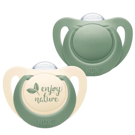Nuk For Nature Silicone Soother 6-18m 2 Τεμάχια Πράσινο - Κρεμ