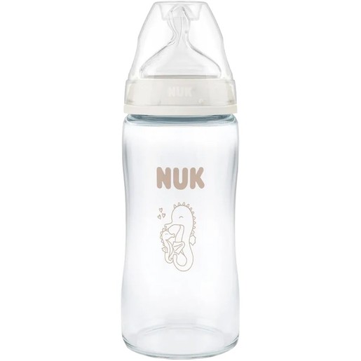 Nuk First Choice Plus Glass Bottle Temperature Control Silicone Medium 3m+ 240ml - Seahorse Λευκό