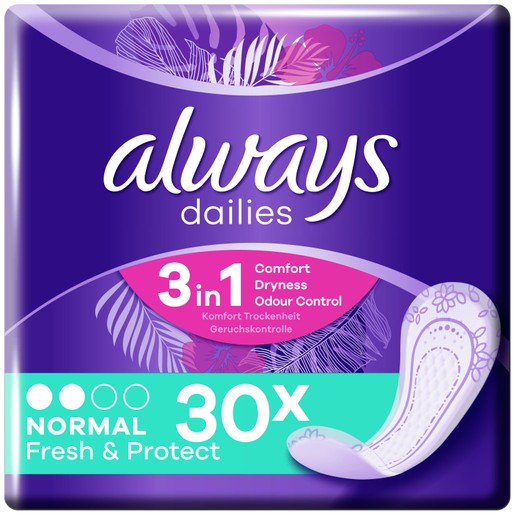 Always Dailies Fresh & Protect 3 in 1 Comfort Normal Σερβιετάκια 30 Τεμάχια Always Dailies Fresh & Protect 3 in 1 Comfort Normal Σερβιετάκια 30 Τεμάχια