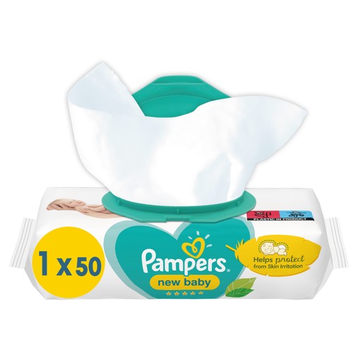 Pampers New Baby Μωρομάντηλα με Καπάκι 50 τεμάχια (1x50 Τεμάχια)