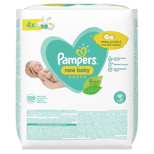 Pampers New Baby Wipes Sensitive 4x50 Τεμάχια Pampers New Baby Wipes Sensitive 4x50 Τεμάχια