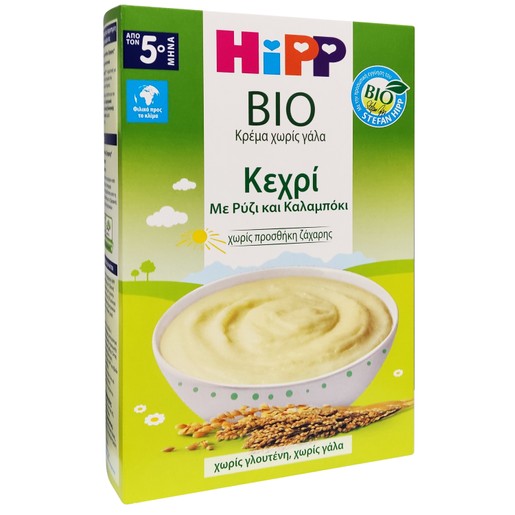 Hipp Bio Κρέμα Χωρίς Γάλα με Κεχρί, Ρύζι & Καλαμπόκι από τον 5ο Μήνα 200gr