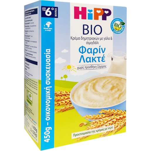 Hipp Bio Κρέμα Δημητριακών με Γάλα & Σιμιγδάλι Φαρίν Λακτέ Χωρίς Προσθήκη Ζάχαρης από τον 6ο 450gr Hipp Bio Κρέμα Δημητριακών με Γάλα & Σιμιγδάλι Φαρίν Λακτέ Χωρίς Προσθήκη Ζάχαρης από τον 6ο 450gr