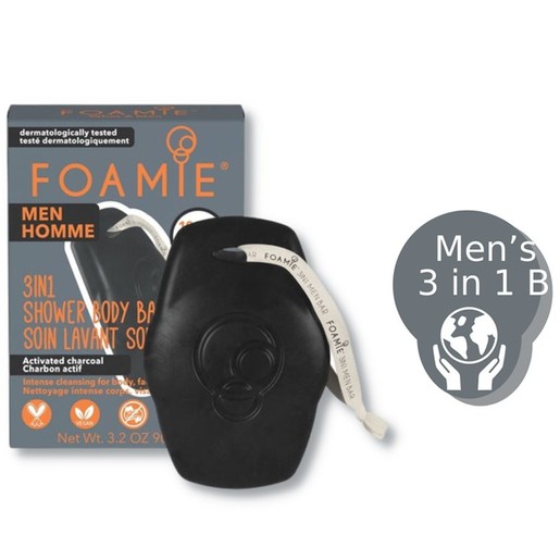 Foamie for Men What a Man 3in1 Shower Body, Face & Hair Bar with Activated Charcoal 90g
