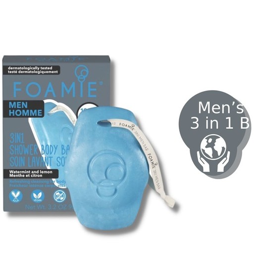 Foamie for Men Seas The Day 3 in 1 Shower Body, Face & Hair Bar with Watermint & Lemon 90g