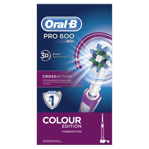 Oral-B Pro 600 Cross Action Color Edition Ηλεκτρική Οδοντόβουρτσα σε Μωβ Χρώμα Oral-B Pro 600 Cross Action Color Edition Ηλεκτρική Οδοντόβουρτσα σε Μωβ Χρώμα