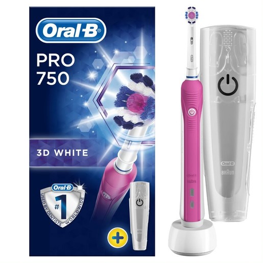 Oral-B Pro 750 3D White Special Edition​ Ηλεκτρική Οδοντόβουρτσα σε Ροζ Χρώμα