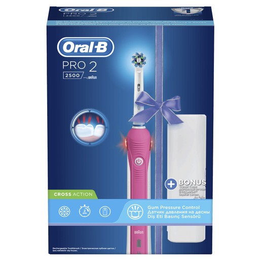 Oral-B PRO 2 2500 Cross Action Pink Επαναφορτιζόμενη Ηλεκτρική Οδοντόβουρτσα με Αισθητήρα Πίεσης Ούλων & Θήκη Ταξιδίου Oral-B PRO 2 2500 Cross Action Pink Επαναφορτιζόμενη Ηλεκτρική Οδοντόβουρτσα με Αισθητήρα Πίεσης Ούλων & Θήκη Ταξιδίου