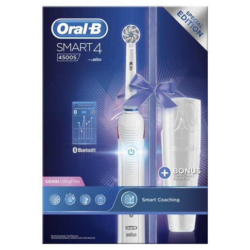 Oral-B Smart 4 4500S Sensi Ultrathin Επαναφορτιζόμενη Ηλεκτρική Οδοντόβουρτσα, για Ολοκληρωμένο Καθαρισμό & Σύνδεση Bluetooth Oral-B Smart 4 4500S Sensi Ultrathin Επαναφορτιζόμενη Ηλεκτρική Οδοντόβουρτσα, για Ολοκληρωμένο Καθαρισμό & Σύνδεση Bluetooth