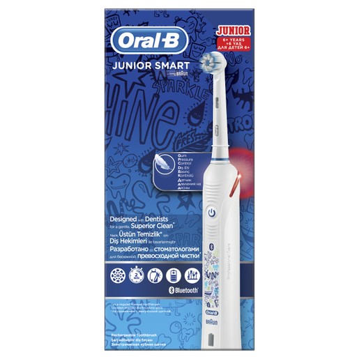 Oral-B Junior Smart Επαναφορτιζόμενη Ηλεκτρική Οδοντόβουρτσα με Αισθητήρα Πίεσης & Σύνδεση Bluetoth, από 6 Χρονών 1 Τεμάχιο Oral-B Junior Smart Επαναφορτιζόμενη Ηλεκτρική Οδοντόβουρτσα με Αισθητήρα Πίεσης & Σύνδεση Bluetoth, από 6 Χρονών 1 Τεμάχιο