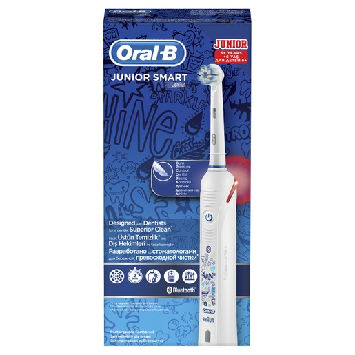 Oral-B Junior Smart Επαναφορτιζόμενη Ηλεκτρική Οδοντόβουρτσα με Αισθητήρα Πίεσης & Σύνδεση Bluetoth, από 6 Χρονών 1 Τεμάχιο Oral-B Junior Smart Επαναφορτιζόμενη Ηλεκτρική Οδοντόβουρτσα με Αισθητήρα Πίεσης & Σύνδεση Bluetoth, από 6 Χρονών 1 Τεμάχιο