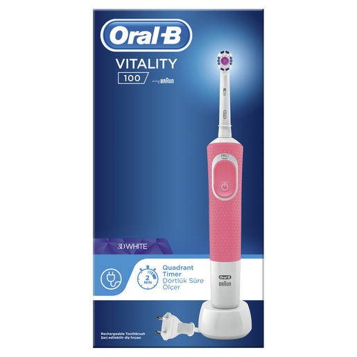 Oral-B Vitality 100 3D White Ηλεκτρική Οδοντόβουρτσα σε Ροζ Χρώμα 1 τεμάχιο Oral-B Vitality 100 3D White Ηλεκτρική Οδοντόβουρτσα σε Ροζ Χρώμα 1 τεμάχιο