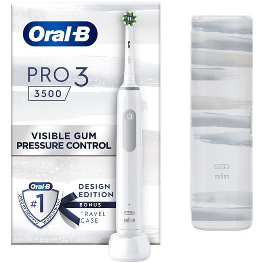 Oral-B PRO 3 3500 White Edition 360° Gum Pressure Control Electric Toothbrush 1 Τεμάχιο & Δώρο Θήκη Ταξιδίου 1 Τεμάχιο
