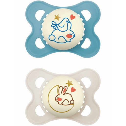 Mam Original Night Silicone Soother 2-6m 2 Τεμάχια, Κωδ 110SBc - Κρεμ / Μπλε