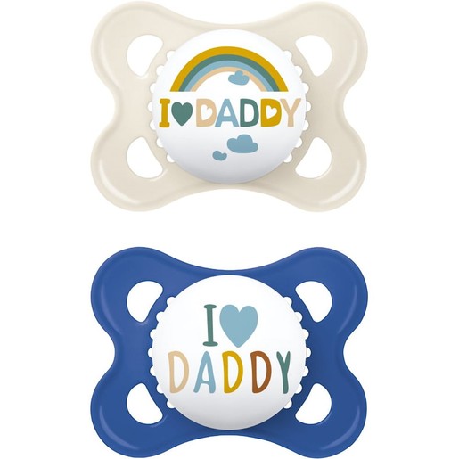 Mam I Love Mummy & Daddy Silicone Soother 2-6m, 2 Τεμάχια, Κωδ 115SB1 - Κρεμ / Γαλάζιο