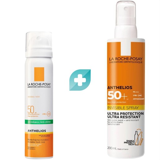 Σετ La Roche-Anthelios Anti-Shine Face Mist Spf50, 75ml & Invisible Face - Body Spray Spf50+, 200ml