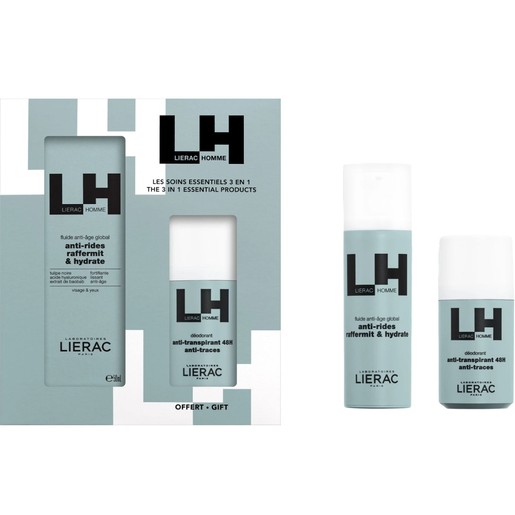 Lierac Promo Homme Global Anti-Aging, Anti-Wrinkles Firms - Moisturizes Fluid 50ml & Δώρο Deodorant Anti-Transpirant 48h Anti-Traces 50ml