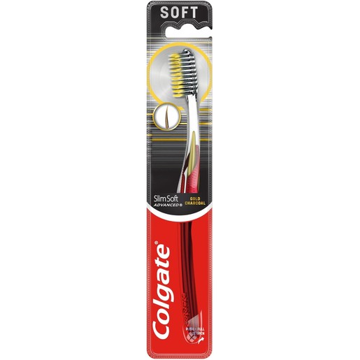 Colgate Slim Soft Advanced Gold Charcoal Toothbrush 1 Τεμάχιο - Κόκκινο