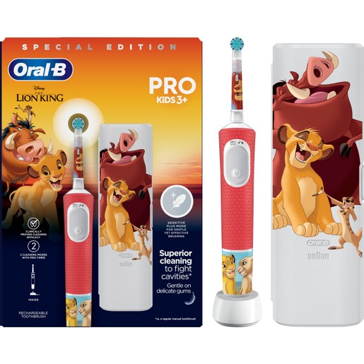 Oral-B Promo The Lion King Vitality Pro Kids Electric Toothbrush 3+ Years Άσπρο - Κόκκινο 1 Τεμάχιο & Θήκη Μεταφοράς 1 Τεμάχιο