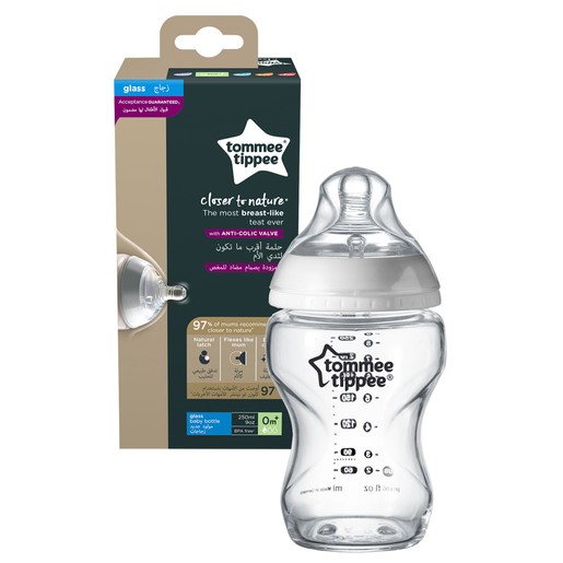 Tommee Tippee Closer to Nature Glass Baby Bottle 0m+ Κωδ 42243885, 250ml