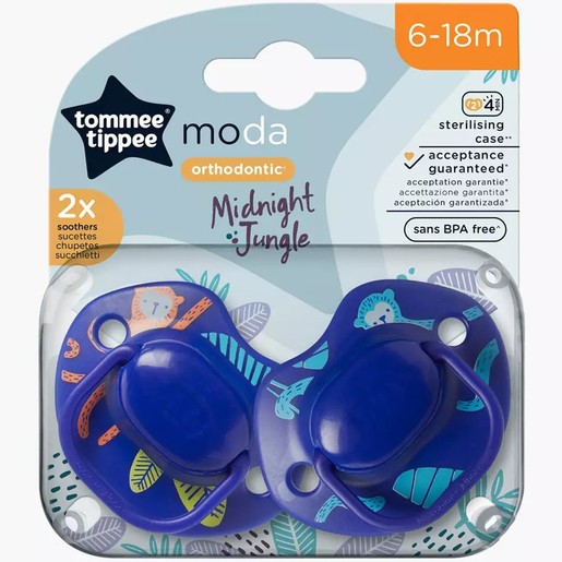 Tommee Tippee Moda Orthodontic Midnight Jungle Silicone Soother 6-18m, 2 Τεμάχια - Μπλε