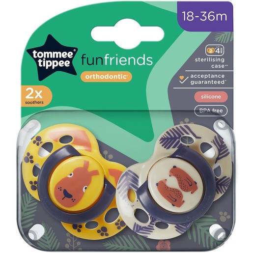 Tommee Tippee Fun Friends Orthodontic Silicone Soother 18m-36m, 2 Τεμάχια
