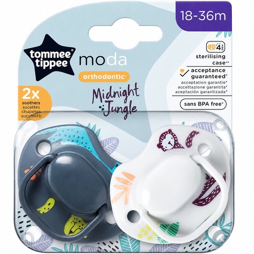 Tommee Tippee Moda Orthodontic Midnight Jungle Silicone Soother 18-36m, 2 Τεμάχια - Μπλε / Γκρι