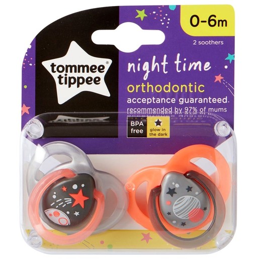 Tommee Tippee Night Time Silicone Soothers Κωδ 433473, 2 Τεμάχια