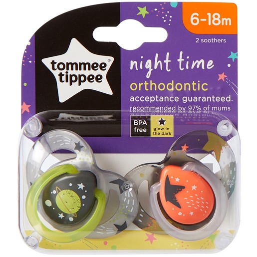 Tommee Tippee Night Time Silicone Soothers Κωδ 433474, 2 Τεμάχια