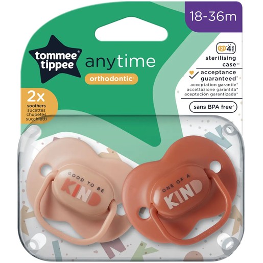 Tommee Tippee Anytime Orthodontic Silicone Soother 18-36m 2 Τεμάχια - Γαλάζιο / Φυστικί